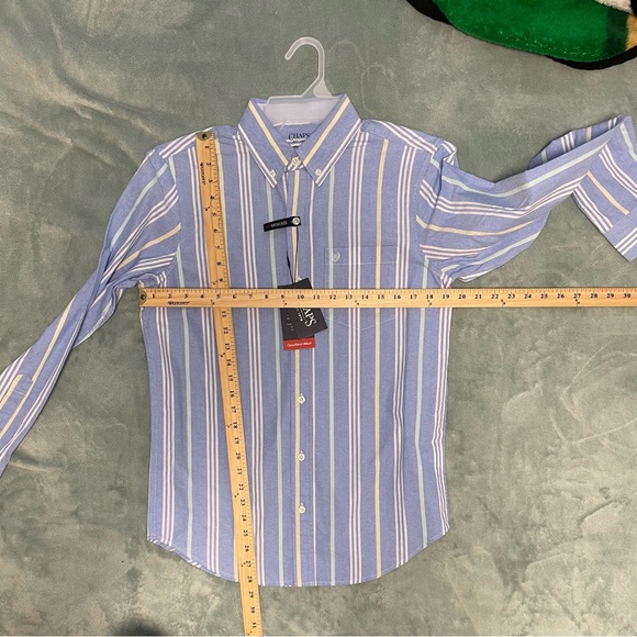Chaps Men’s Short Sleeve Stripe Shirt Blue Yellow Small Button Front Untucked - Picture 8 of 8